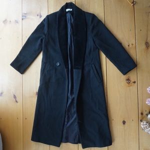 Black wool duster with velvet collar
